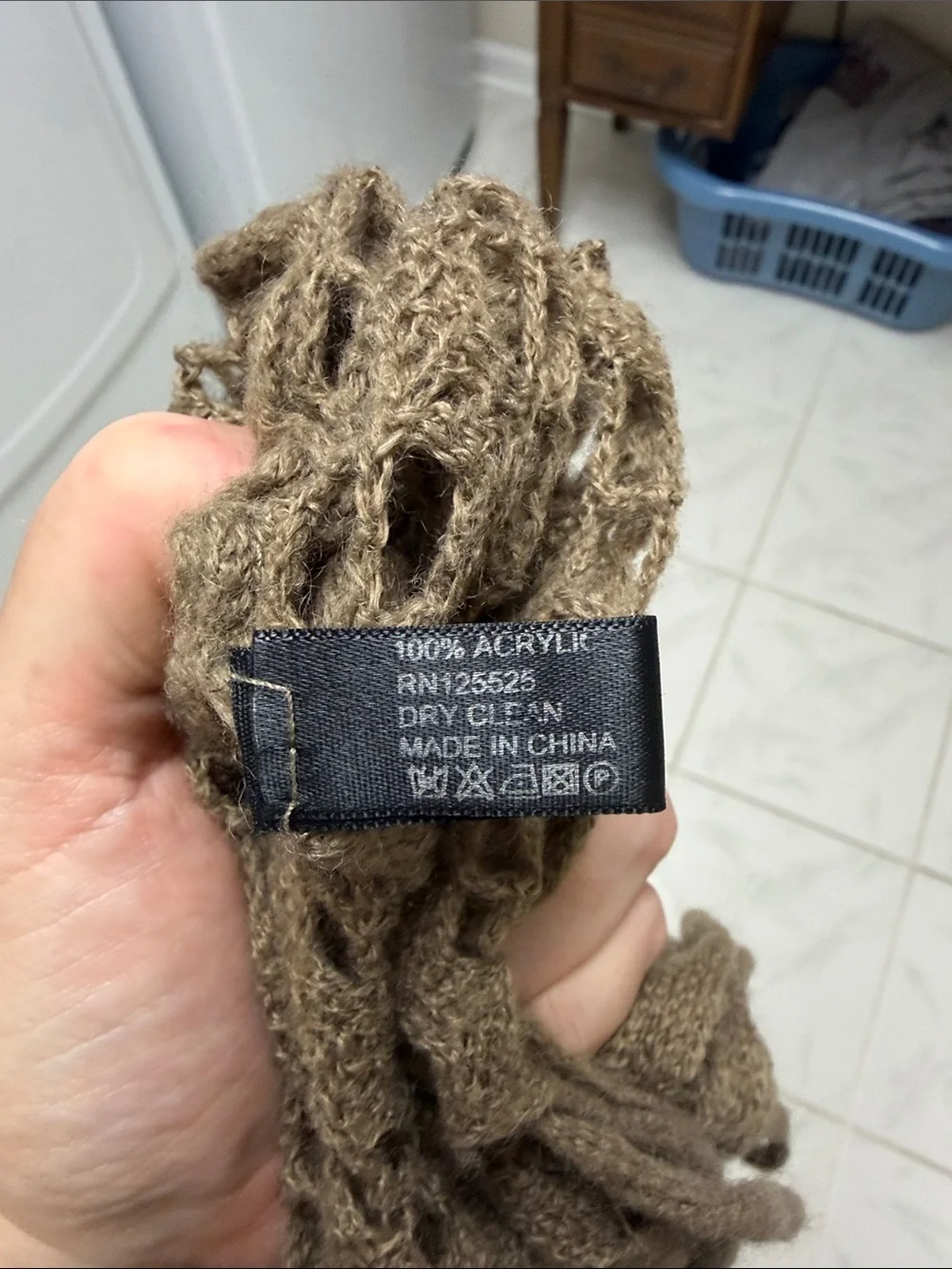 Brown Crochet Fringe Scarf - Women's Accessory